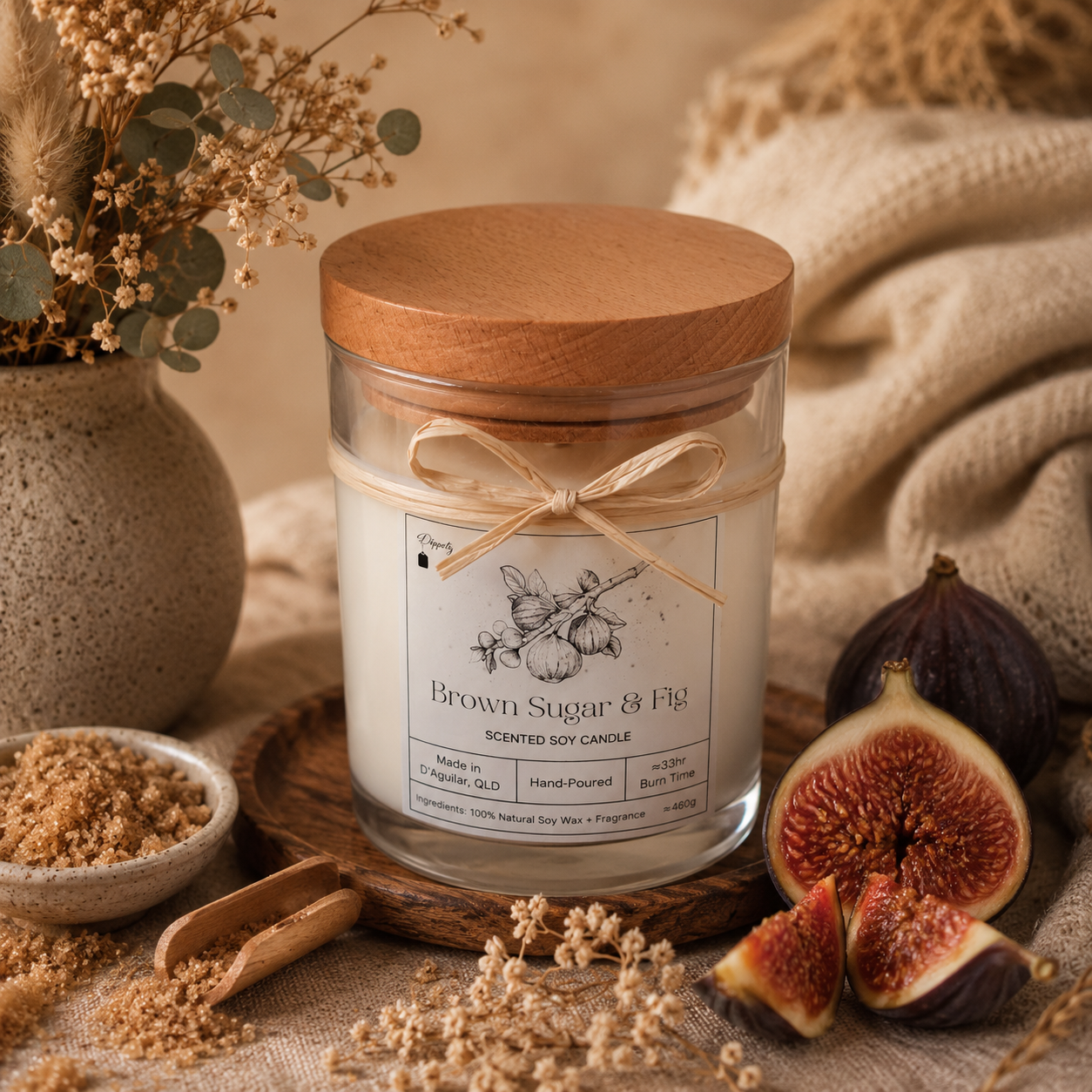 Brown Sugar and Fig - Scented Soy Candle - Medium