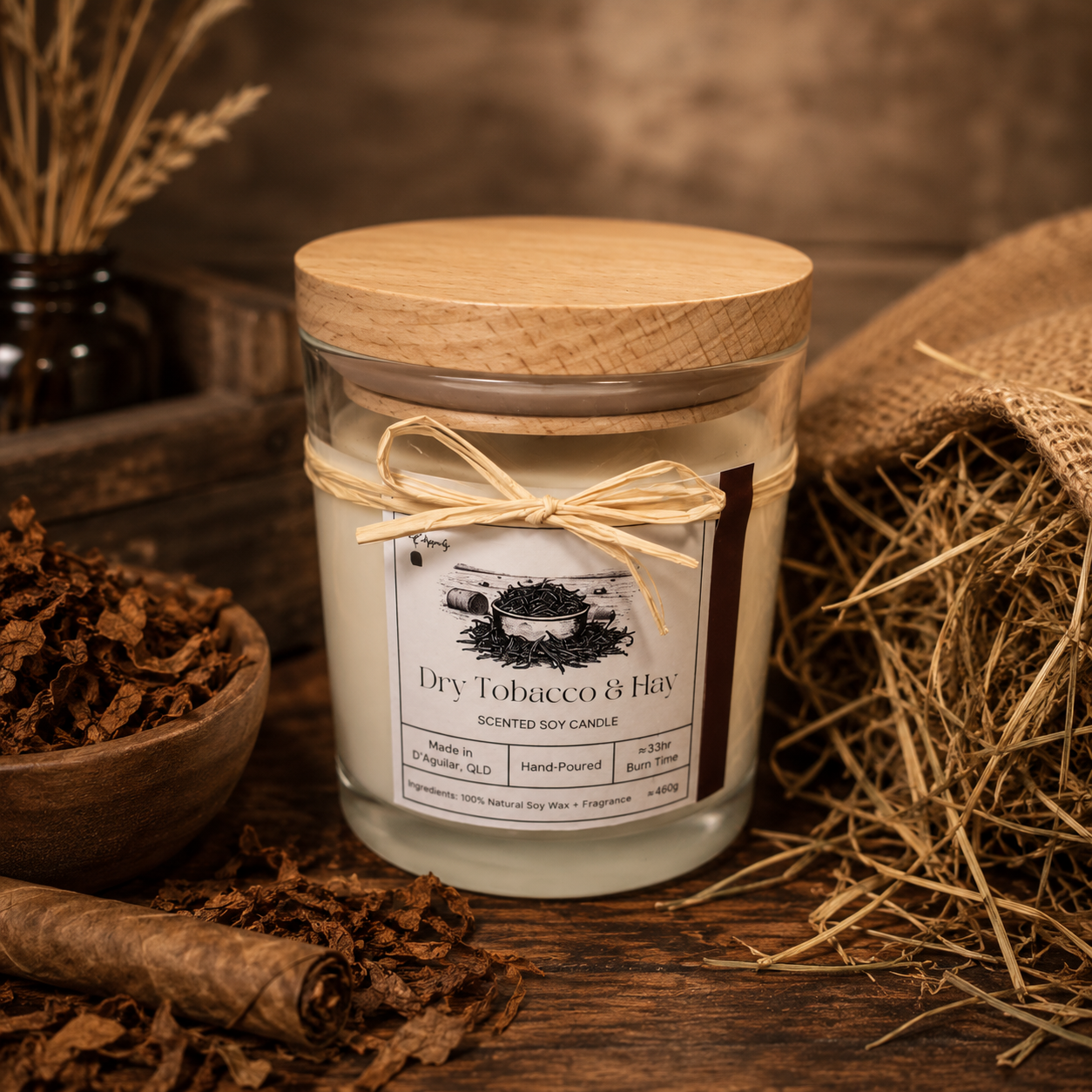 Dry Tobacco & Hay - Scented Soy Candle - Medium