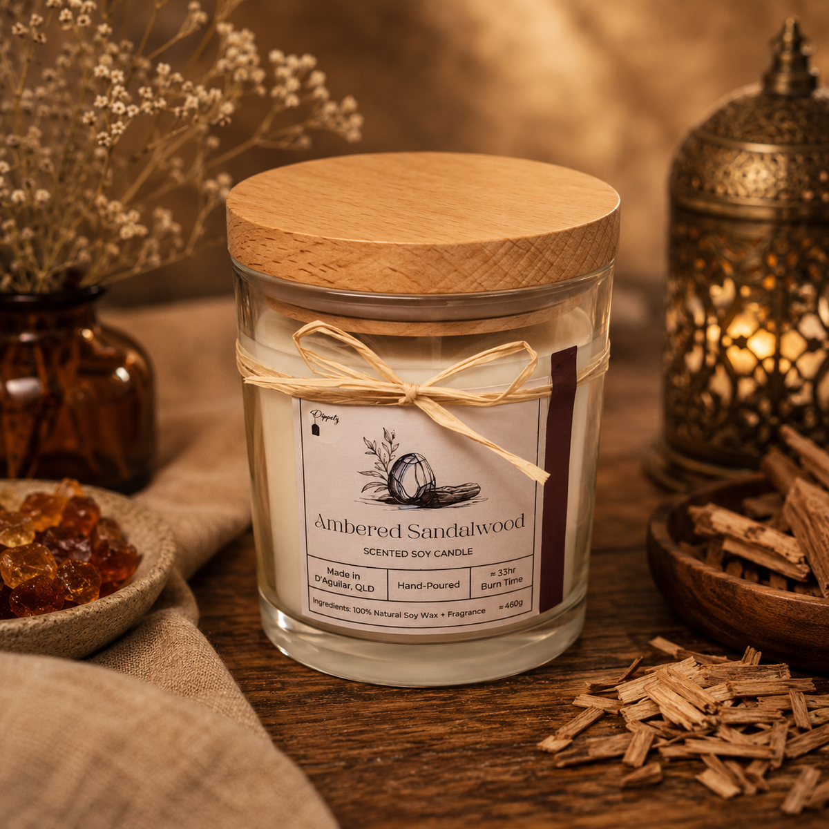 Ambered Sandalwood - Scented Soy Candle - Medium