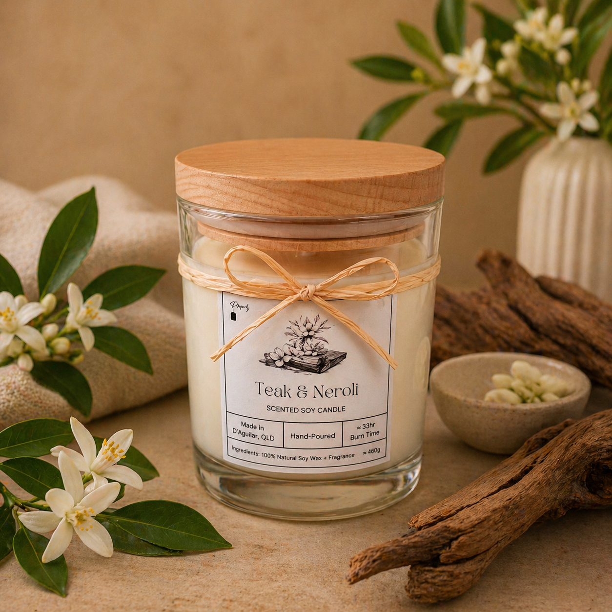 Teak & Neroli - Scented Soy Candle - Medium