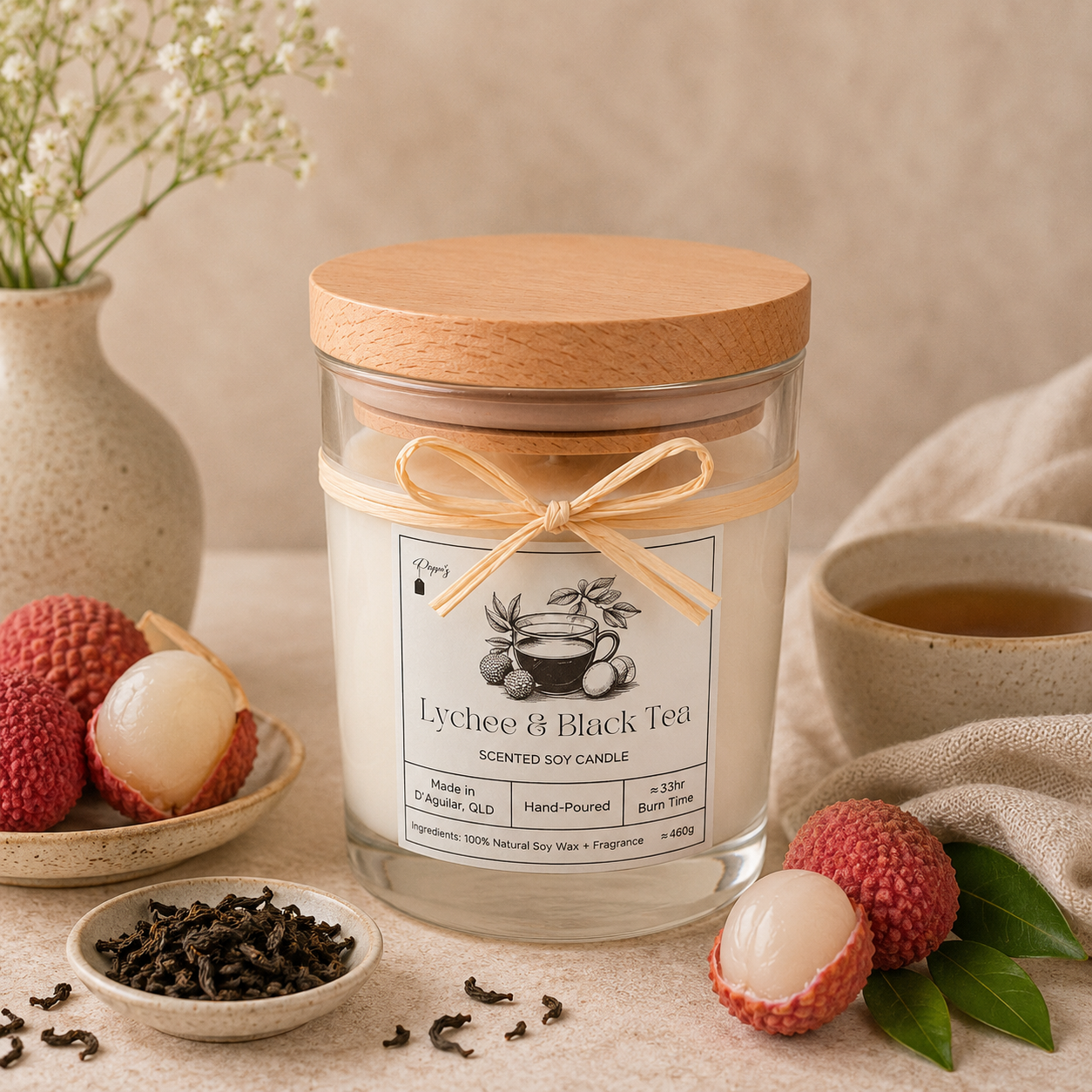 Lychee & Black Tea - Scented Soy Candle